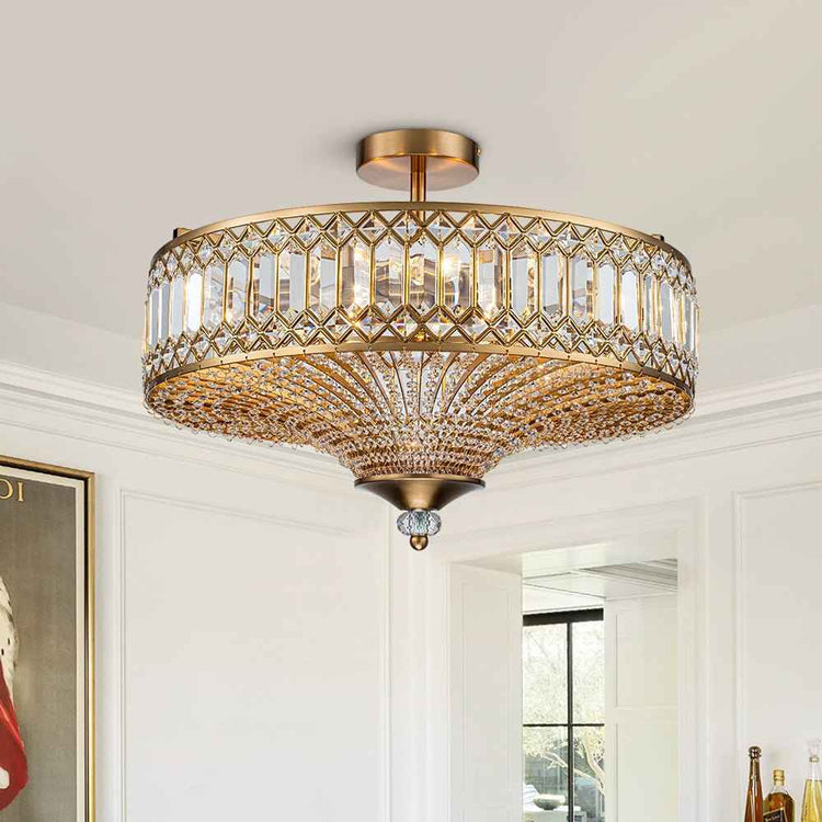 Plafonnier Cristal Taillé Tambour Semi-Encastré pour Cuisine