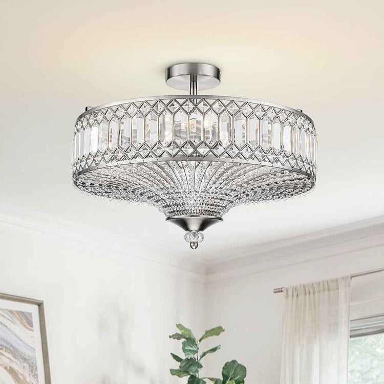 Plafonnier Cristal Taillé Tambour Semi-Encastré pour Cuisine