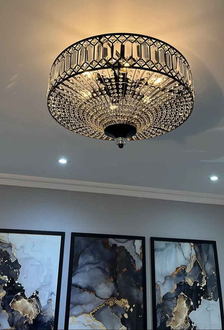Plafonnier Cristal Taillé Tambour Semi-Encastré pour Cuisine