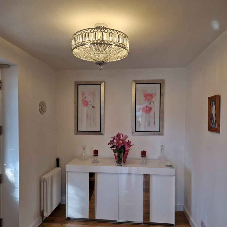 Plafonnier Cristal Taillé Tambour Semi-Encastré pour Cuisine