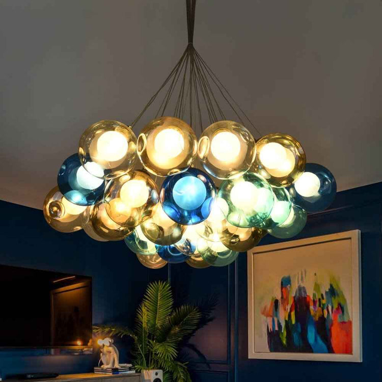 Suspension Verre Grappe Boule Suspensions Luminaires avec Multi-Color Globes pour Salle