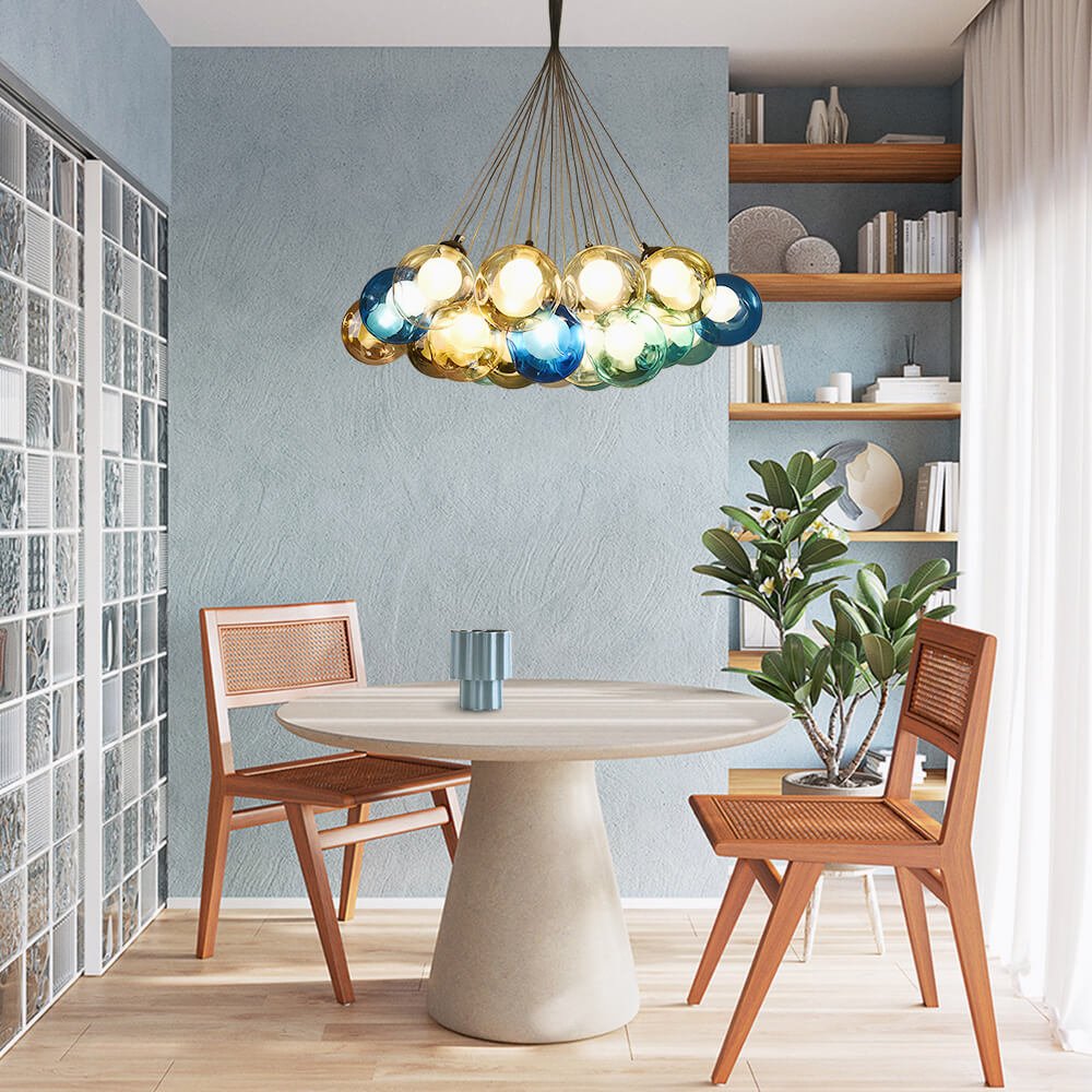 Suspension Verre Grappe Boule Suspensions Luminaires avec Multi-Color Globes pour Salle