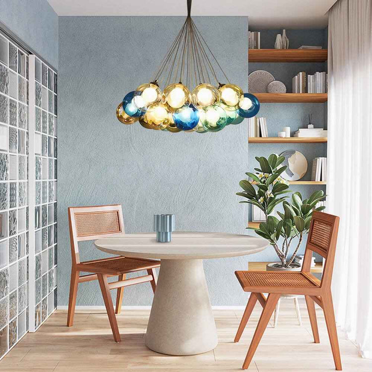 Suspension Verre Grappe Boule Suspensions Luminaires avec Multi-Color Globes pour Salle