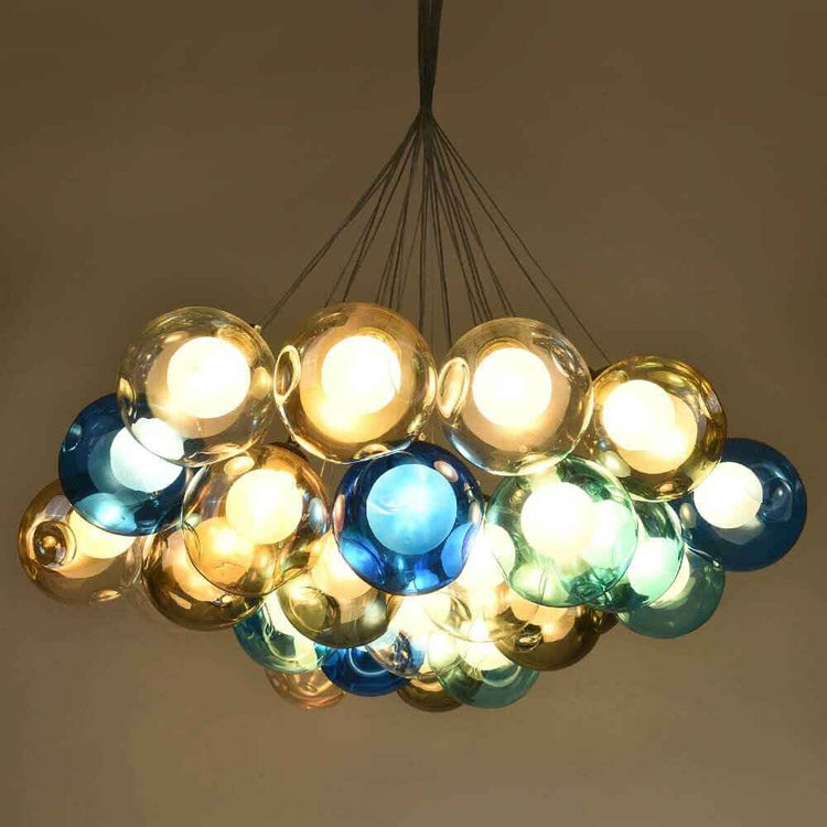 Suspension Verre Grappe Boule Suspensions Luminaires avec Multi-Color Globes pour Salle