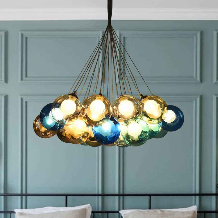 Suspension Verre Grappe Boule Suspensions Luminaires avec Multi-Color Globes pour Salle