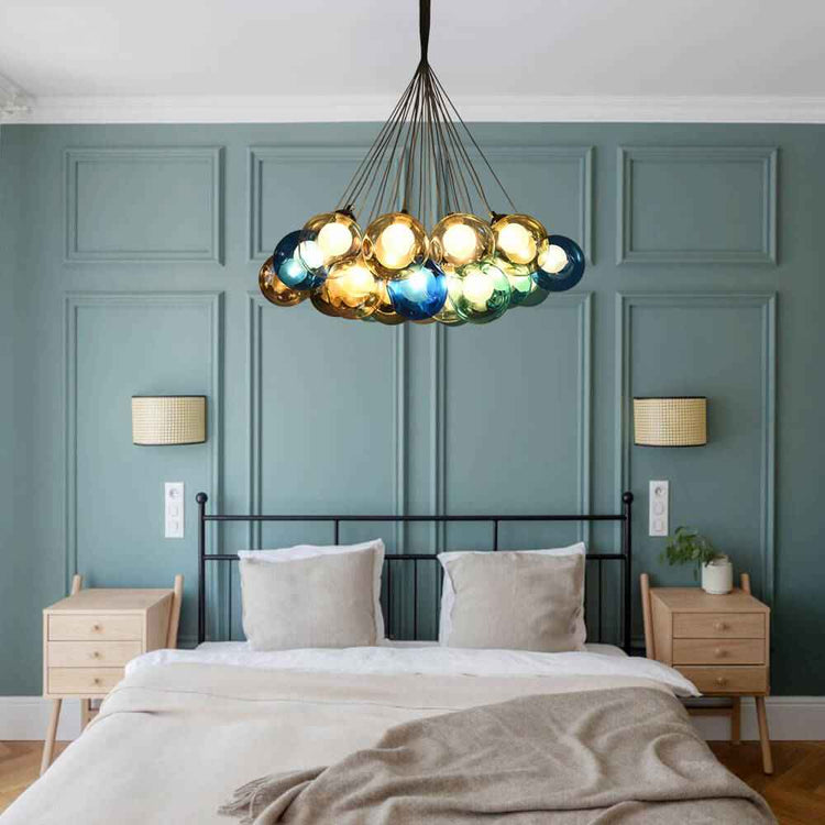Suspension Verre Grappe Boule Suspensions Luminaires avec Multi-Color Globes pour Salle