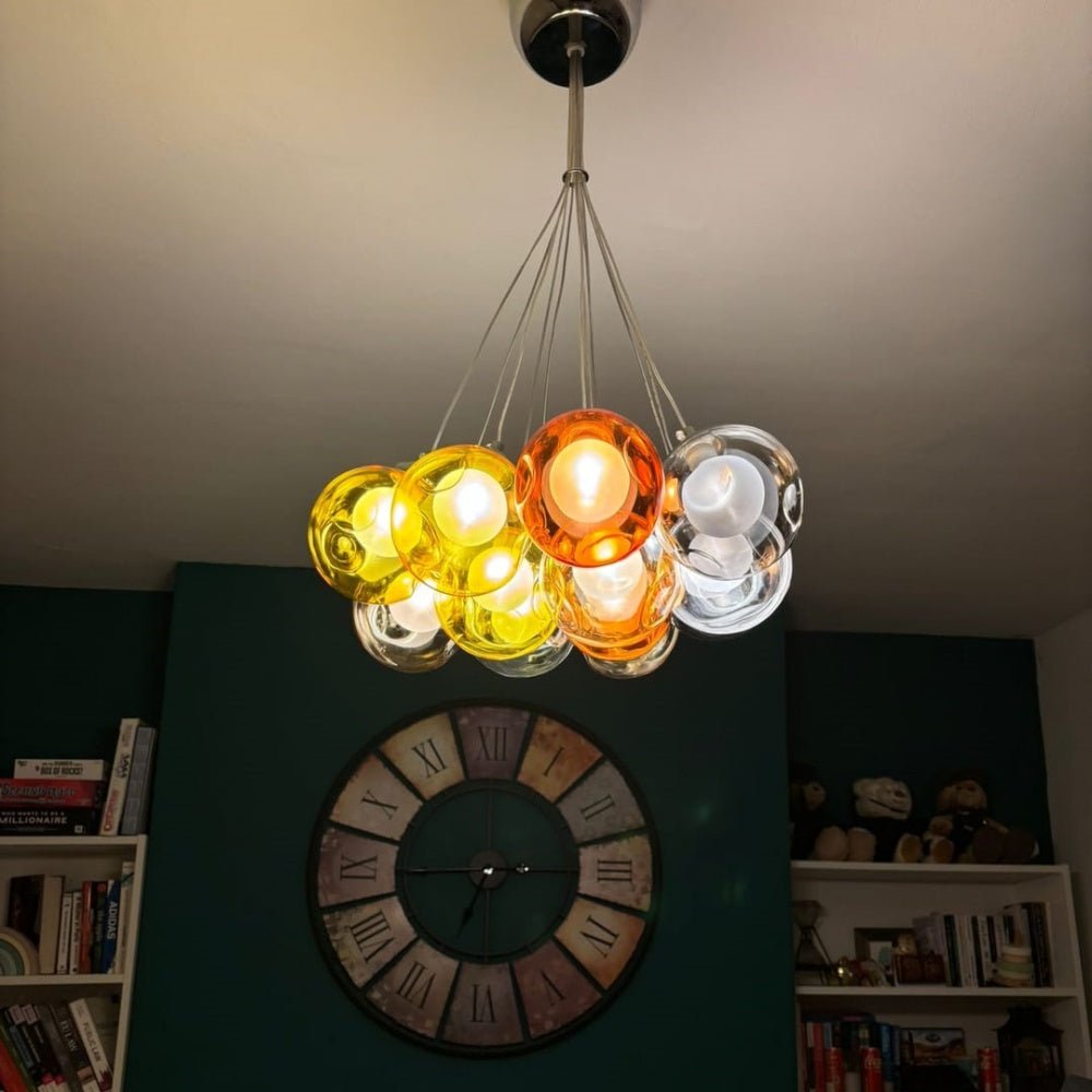 Suspension Verre Grappe Boule Suspensions Luminaires avec Multi-Color Globes pour Salle