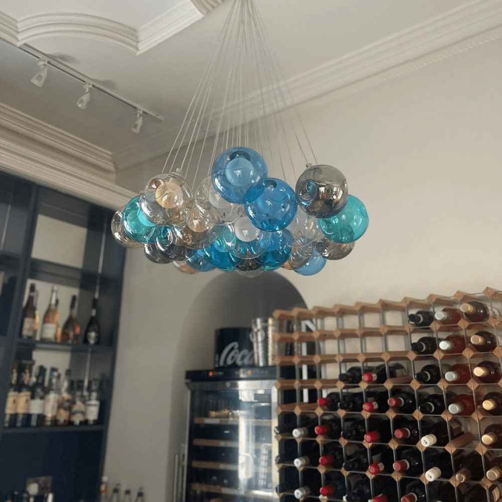 Suspension Verre Grappe Boule Suspensions Luminaires avec Multi-Color Globes pour Salle