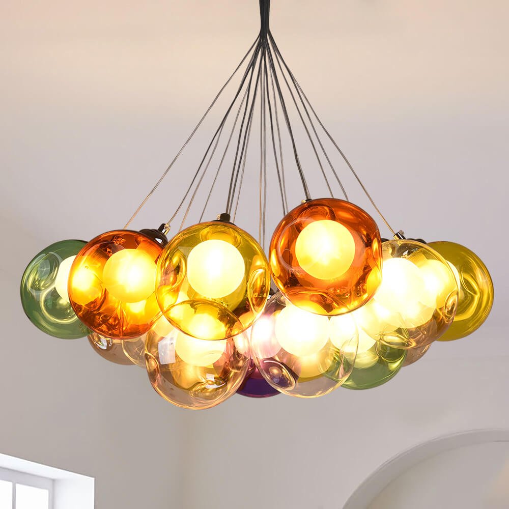 Suspension Verre Grappe Boule Suspensions Luminaires avec Multi-Color Globes pour Salle