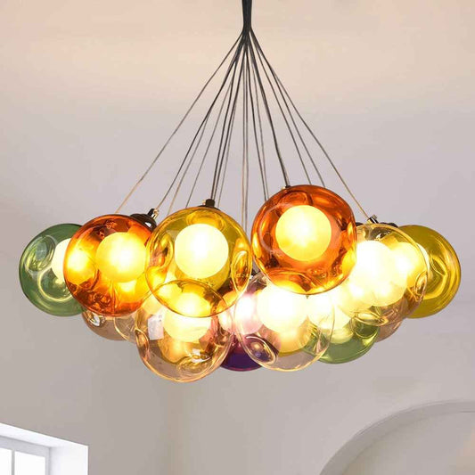 Suspension Verre Grappe Boule Suspensions Luminaires avec Multi-Color Globes pour Salle