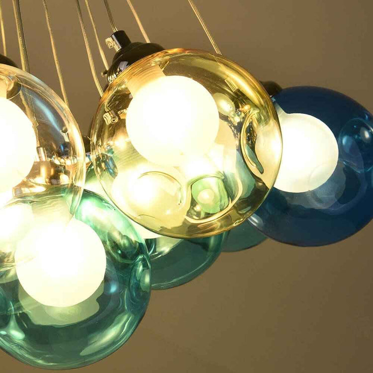 Suspension Verre Grappe Boule Suspensions Luminaires avec Multi-Color Globes pour Salle
