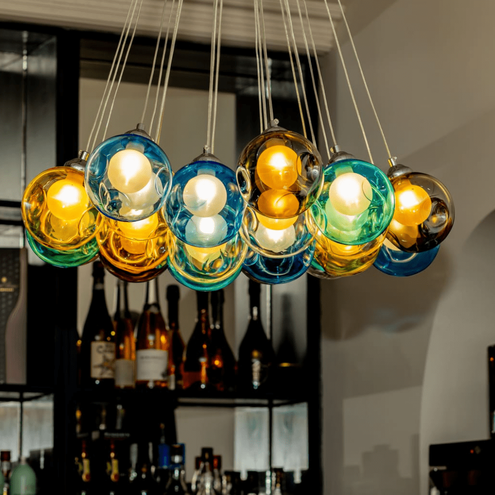 Suspension Verre Grappe Boule Suspensions Luminaires avec Multi-Color Globes pour Salle