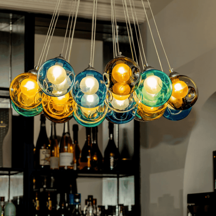 Suspension Verre Grappe Boule Suspensions Luminaires avec Multi-Color Globes pour Salle