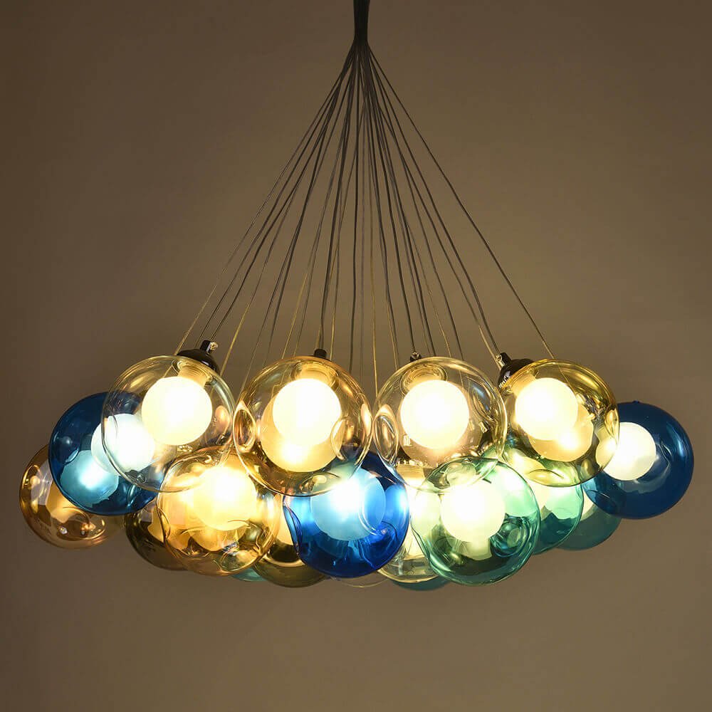 Suspension Verre Grappe Boule Suspensions Luminaires avec Multi-Color Globes pour Salle