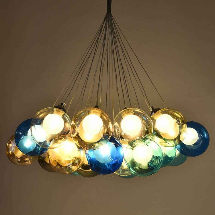 Suspension Verre Grappe Boule Suspensions Luminaires avec Multi-Color Globes pour Salle