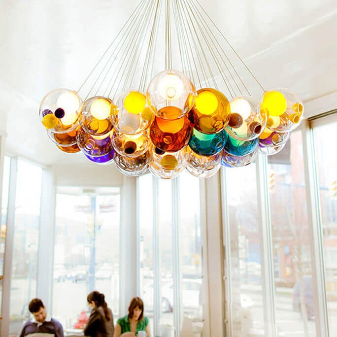 Suspension Verre Grappe Boule Suspensions Luminaires avec Multi-Color Globes pour Salle