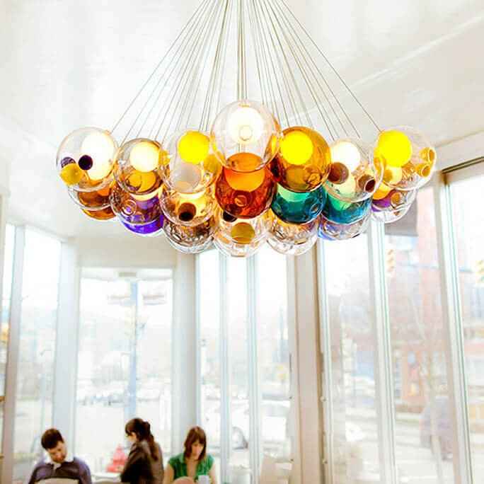 Suspension Verre Grappe Boule Suspensions Luminaires avec Multi-Color Globes pour Salle