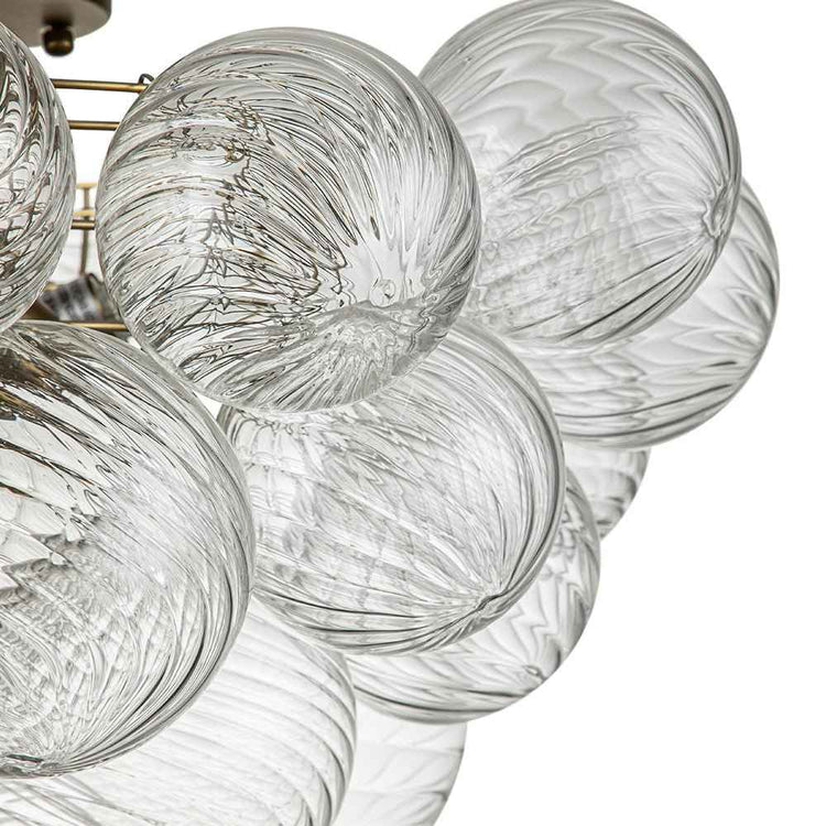 Plafonnier grappe de boules en verre transparent ondulé, monture métallique visible