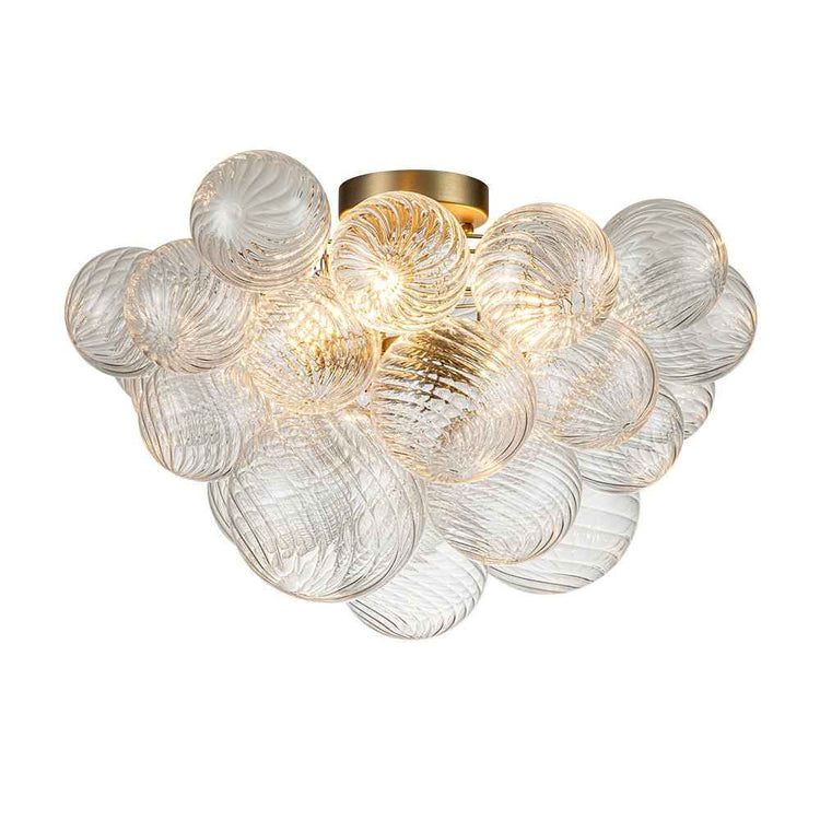 Plafonnier à grappe de boules en verre, base dorée, aspect translucide
