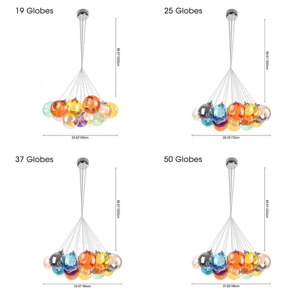 Suspension Verre Grappe Boule Suspensions Luminaires avec Multi-Color Globes pour Salle
