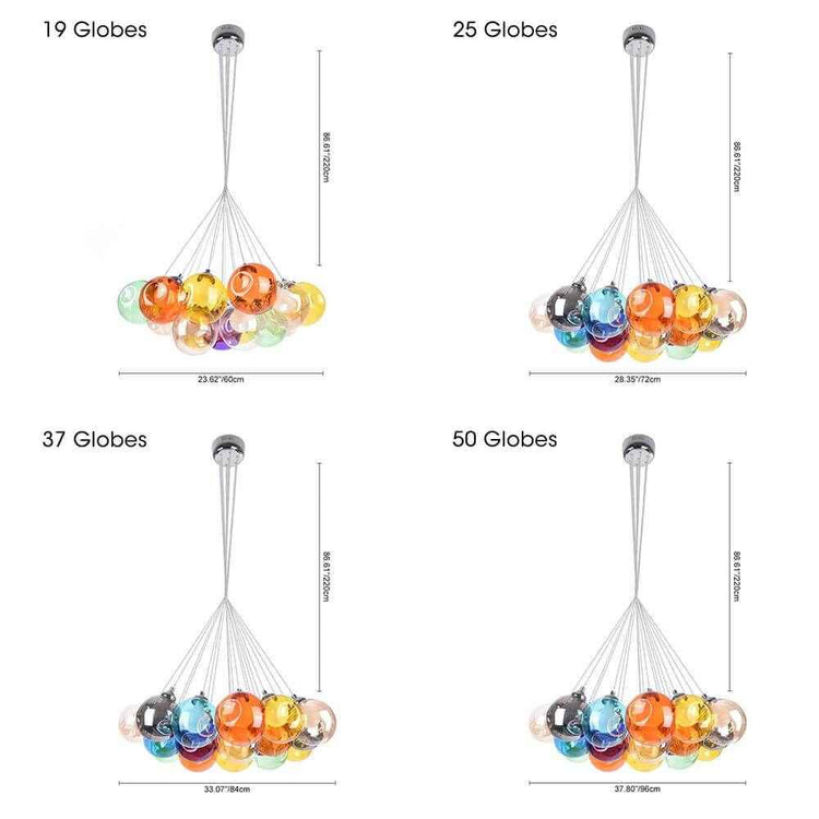 Suspension Verre Grappe Boule Suspensions Luminaires avec Multi-Color Globes pour Salle
