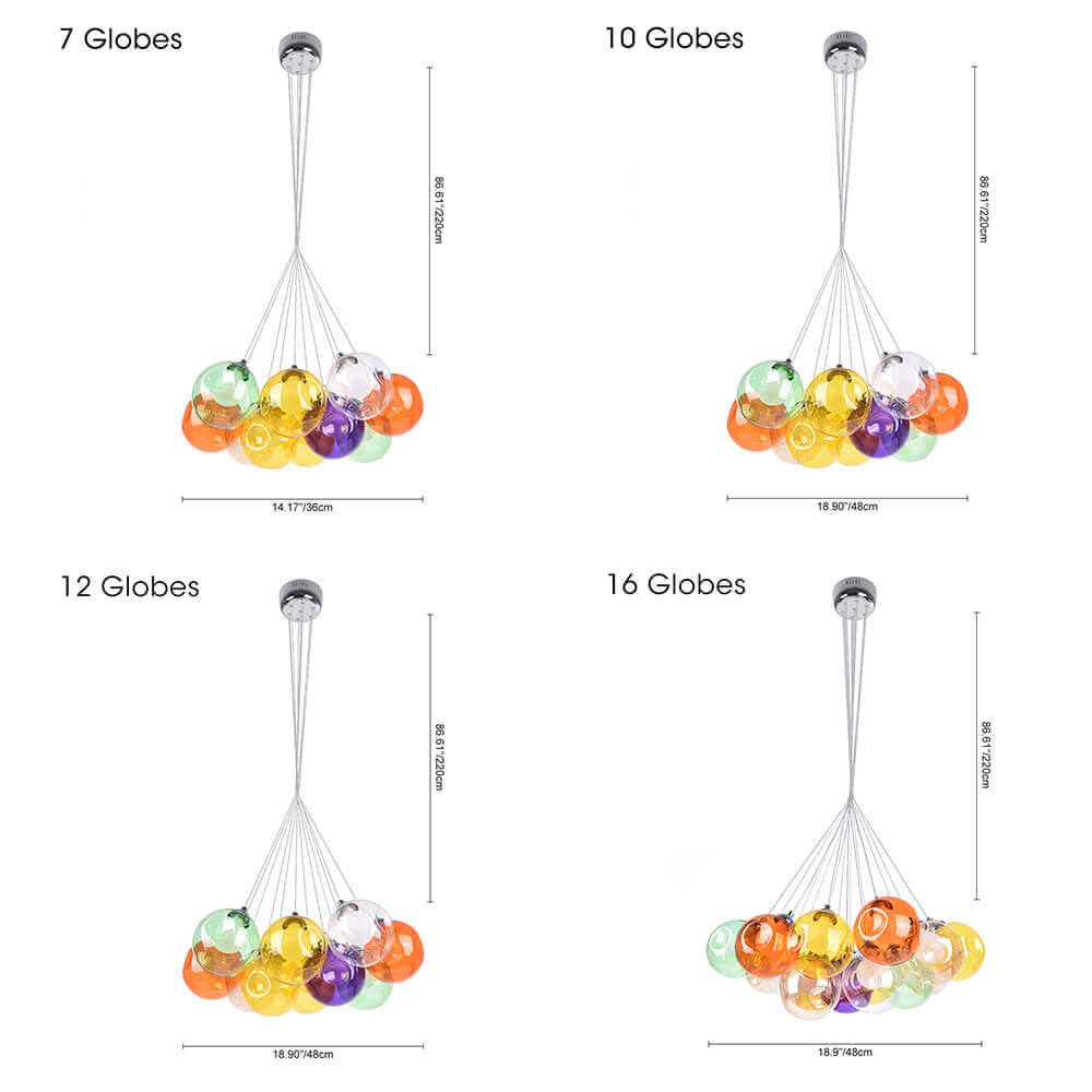 Suspension Verre Grappe Boule Suspensions Luminaires avec Multi-Color Globes pour Salle