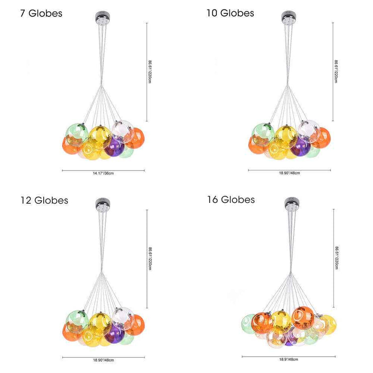 Suspension Verre Grappe Boule Suspensions Luminaires avec Multi-Color Globes pour Salle