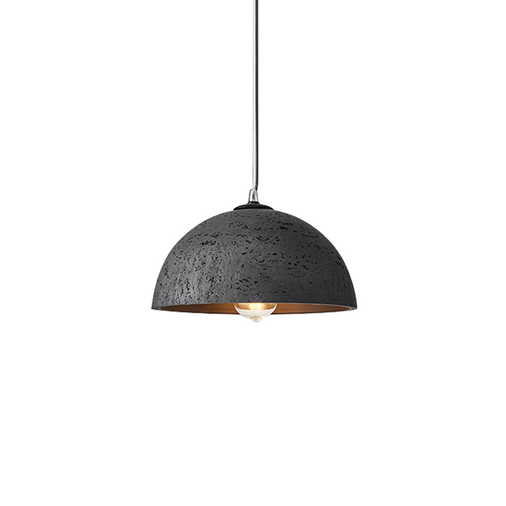 Suspension à dôme en céramique gris foncé texturée, bord noir, cordon noir