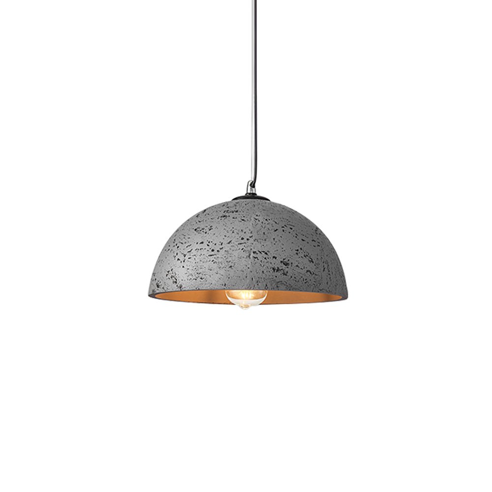 Suspension à dôme en céramique gris clair texturée, bord doré, cordon noir