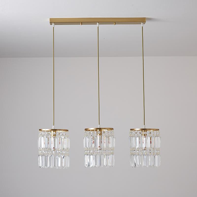 Suspension Luminaire Cristal Cylindre Abat-Jour 3 Lumières pour Salle à Manger