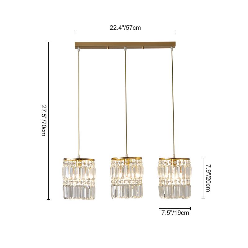 Suspension Luminaire Cristal Cylindre Abat-Jour 3 Lumières pour Salle à Manger