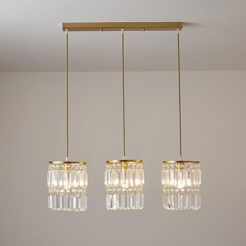 Suspension Luminaire Cristal Cylindre Abat-Jour 3 Lumières pour Salle à Manger