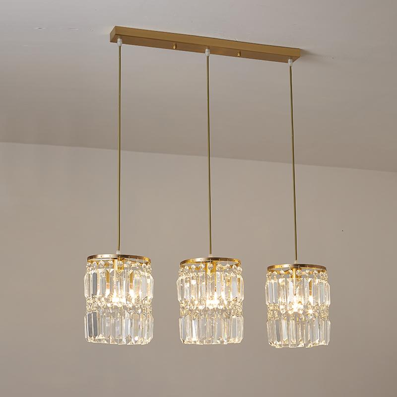 Suspension Luminaire Cristal Cylindre Abat-Jour 3 Lumières pour Salle à Manger