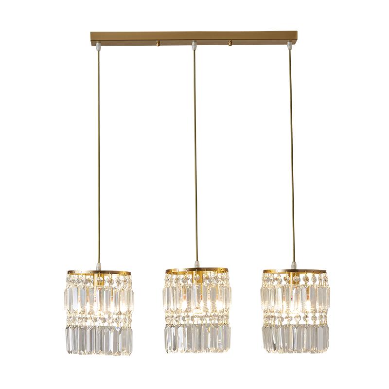 Suspension Luminaire Cristal Cylindre Abat-Jour 3 Lumières pour Salle à Manger