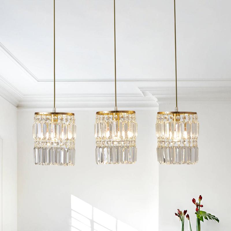 Suspension Luminaire Cristal Cylindre Abat-Jour 3 Lumières pour Salle à Manger