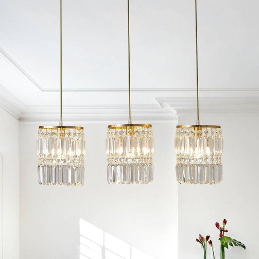 Suspension Luminaire Cristal Cylindre Abat-Jour 3 Lumières pour Salle à Manger