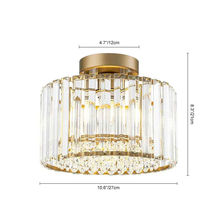 Plafonnier Cristal Laiton Tambour pour Salon