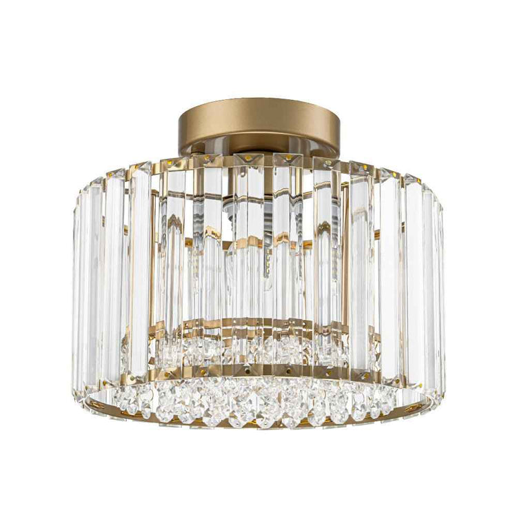 Plafonnier Cristal Laiton Tambour pour Salon