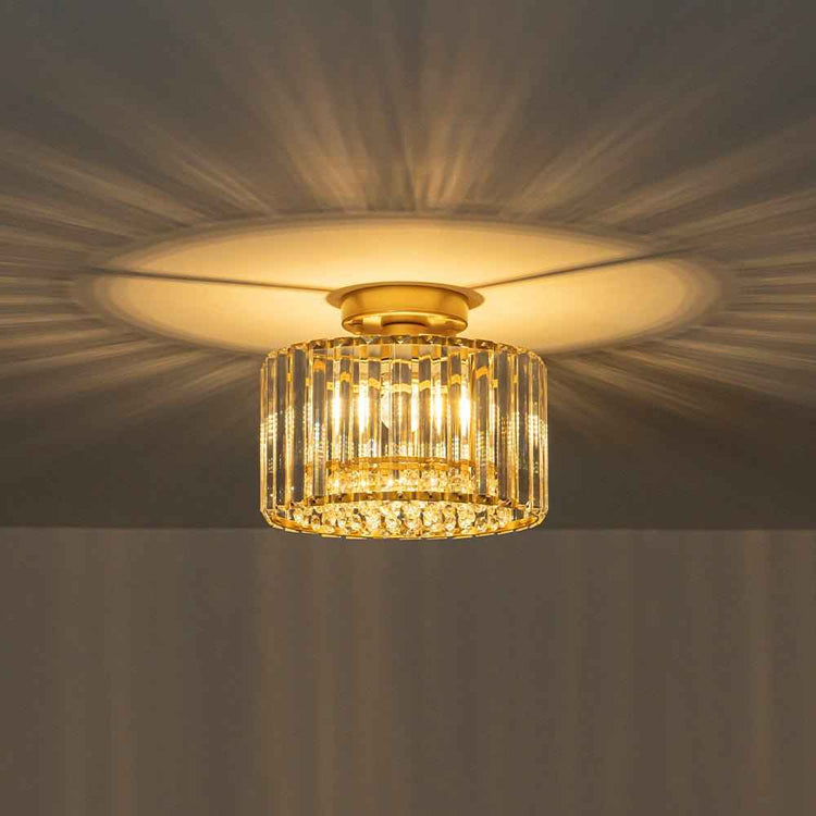Plafonnier Cristal Laiton Tambour pour Salon