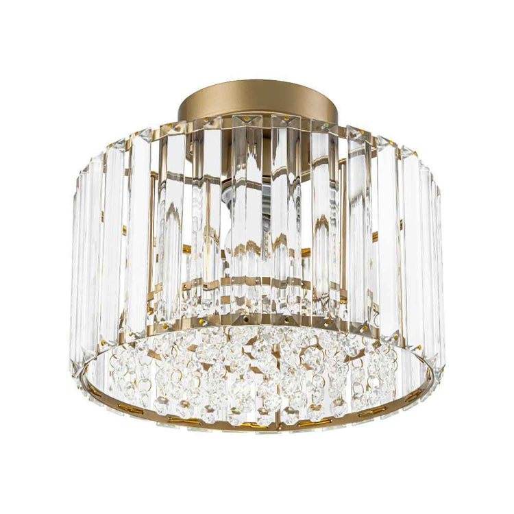 Plafonnier Cristal Laiton Tambour pour Salon