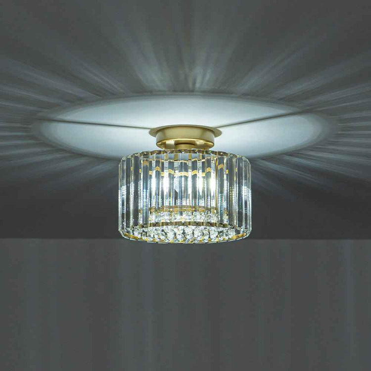 Plafonnier Cristal Laiton Tambour pour Salon