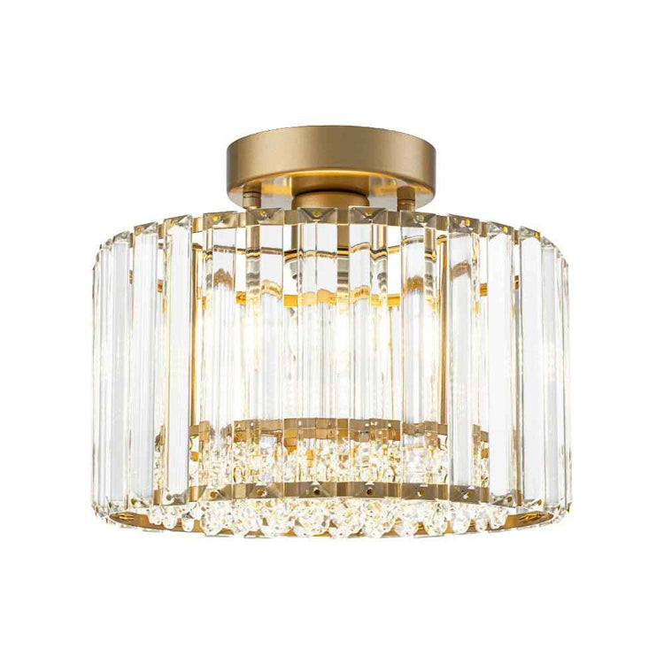 Plafonnier Cristal Laiton Tambour pour Salon