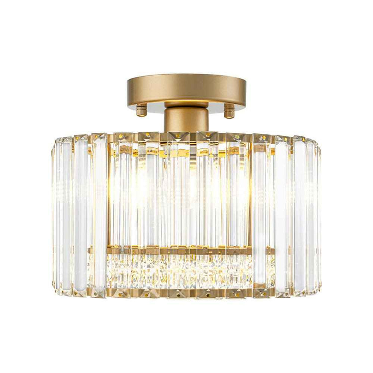 Plafonnier Cristal Laiton Tambour pour Salon