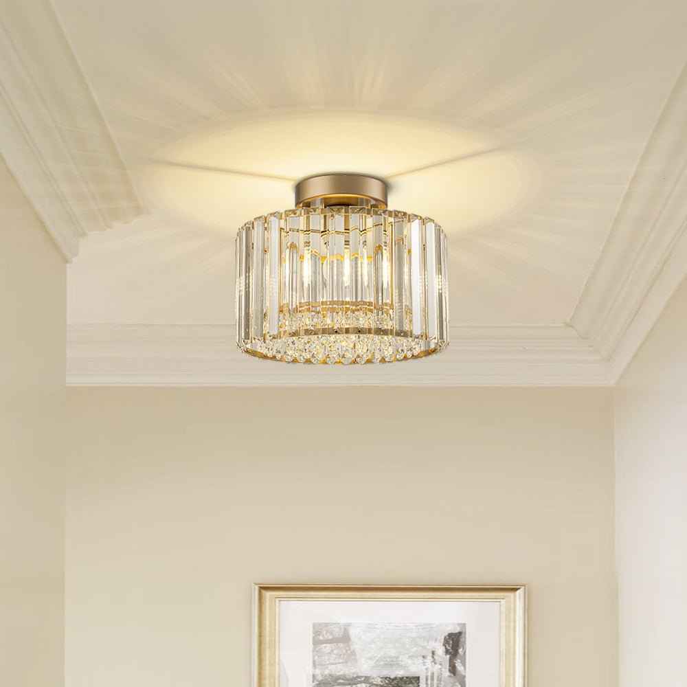 Plafonnier Cristal Laiton Tambour pour Salon
