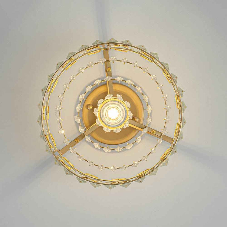 Plafonnier Cristal Laiton Tambour pour Salon
