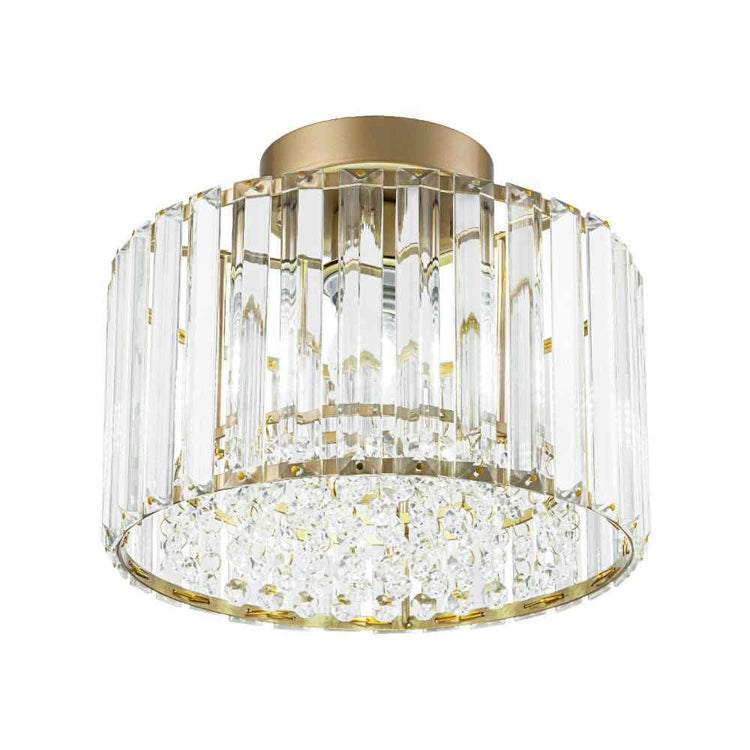 Plafonnier Cristal Laiton Tambour pour Salon
