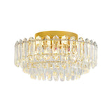 Plafonnier en cristal transparent, capot doré et rangées de gouttes