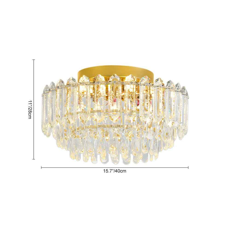 Plafonnier cristal gouttes, dimensions 15,7"/40 cm, monture dorée et cristaux transparents