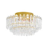 Plafonnier cristal, abat-jour doré, pendeloques en verre transparent
