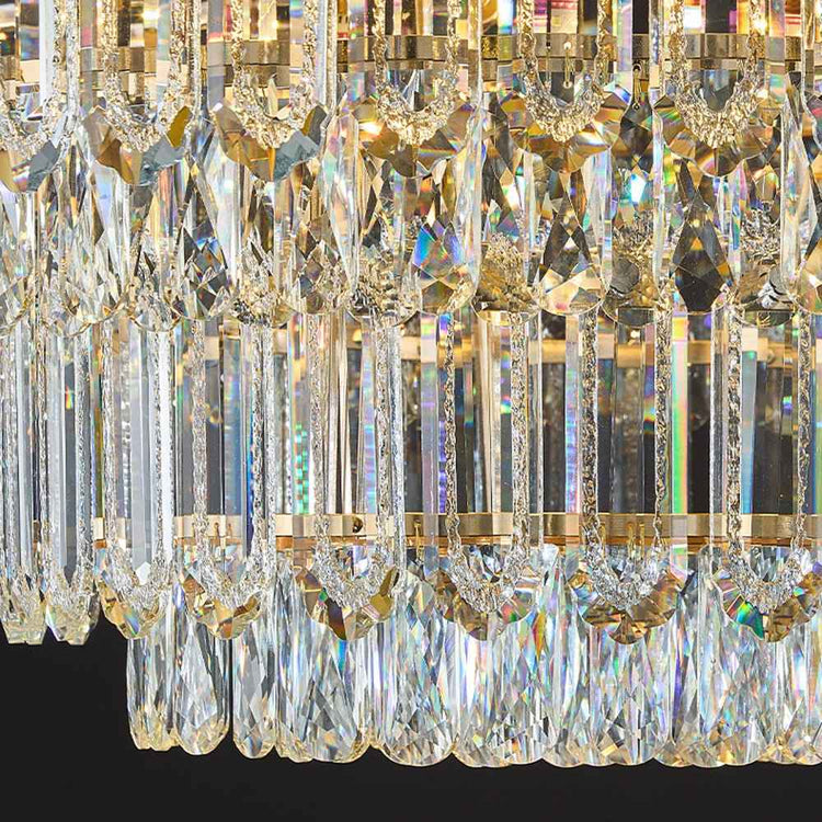 Plafonnier en cristal transparent, barrettes et gouttes rectangulaires dorées